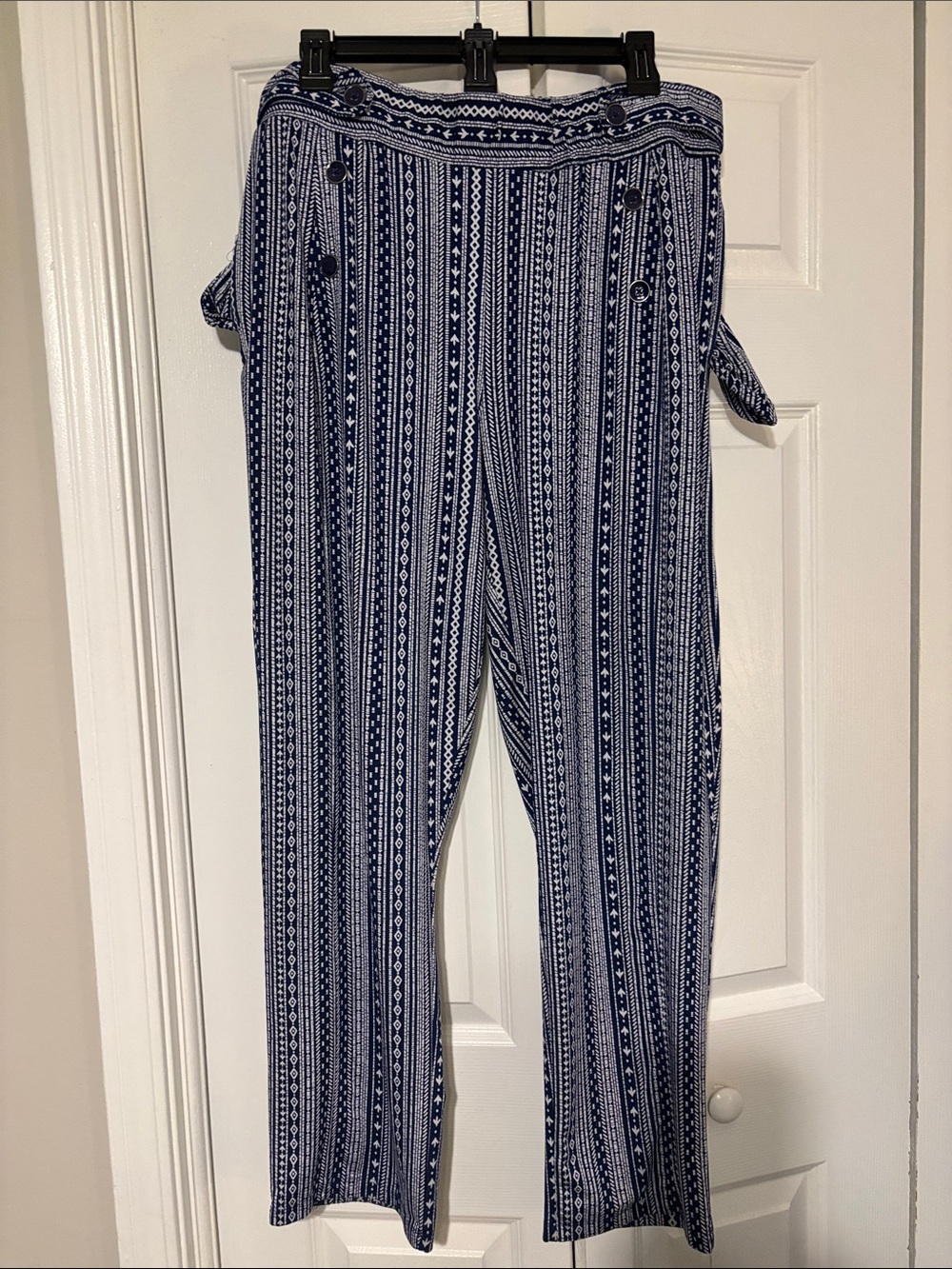 Robert Louis Blue and White Vertical Stripe Straight-Leg Ladies Pant